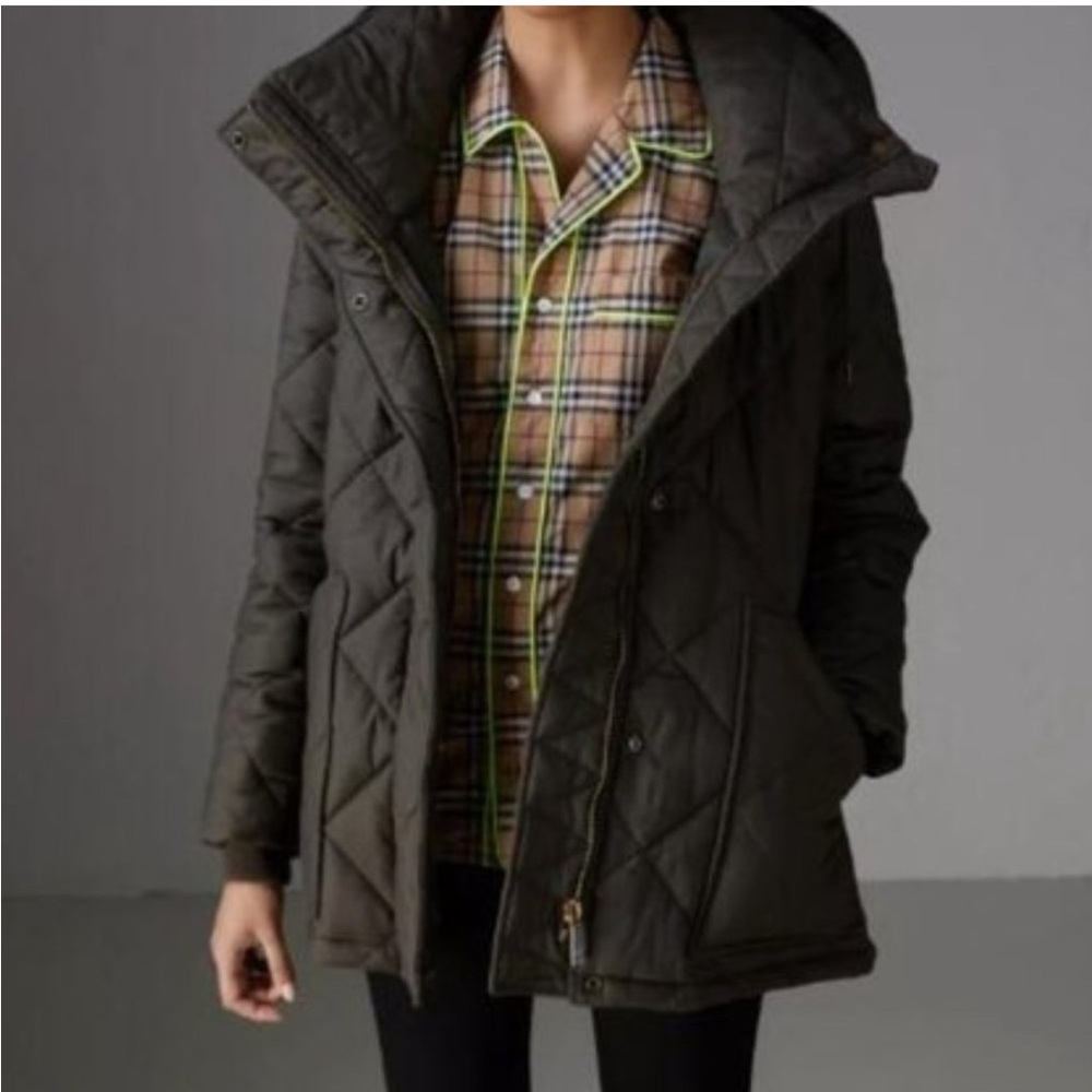 Burbery Quilted Parka Coat- Dark Green